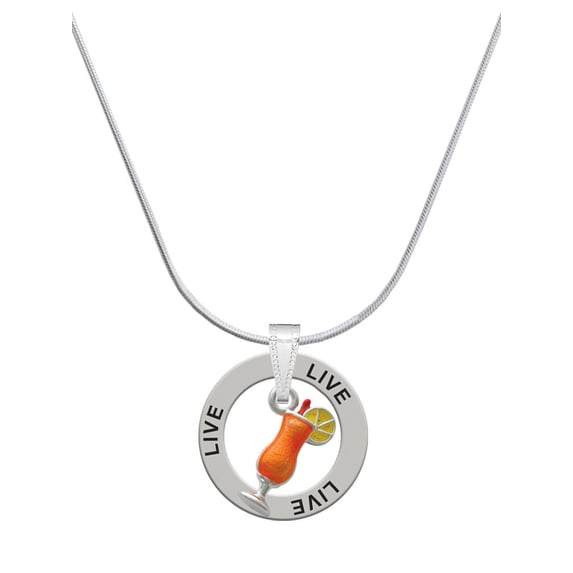 Delight Jewelry Silvertone 3-D Orange Tropical Drink Live Ring Charm Necklace, 18"
