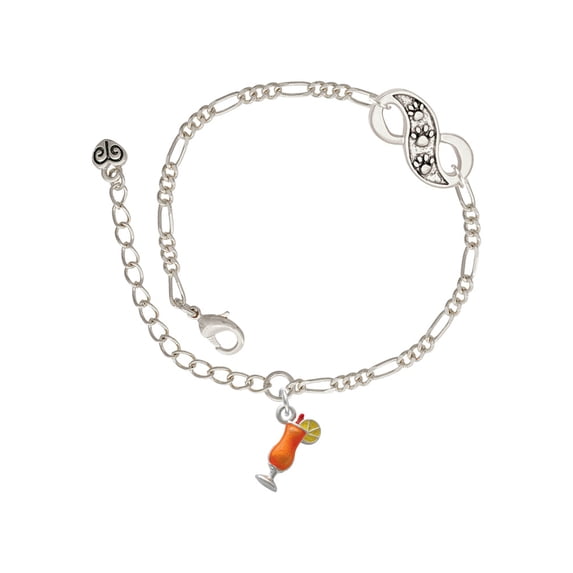 Delight Jewelry Silvertone 3-D Orange Tropical Drink Silver-tone Paw Infinity Link Chain Bracelet, 6"+2" Extender