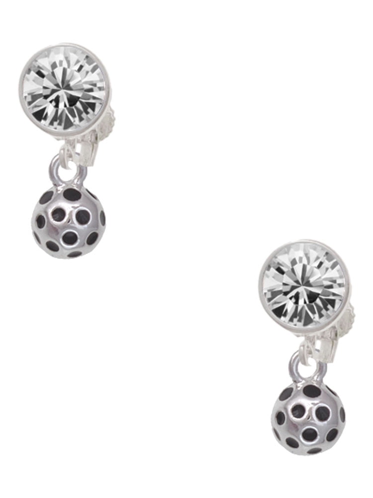 Delight Jewelry Silvertone 3-D Pickleball Large Clear Crystal Clip On Earrings