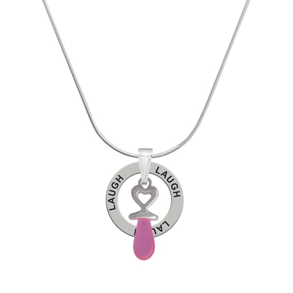 Delight Jewelry Silvertone 3-D Pink Baby Pacifier Laugh Ring Charm Necklace, 18"