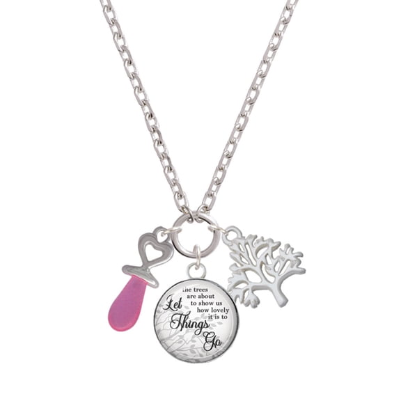 Delight Jewelry Silvertone 3-D Pink Baby Pacifier Let Things Go Fall Zoey Charm Necklace, 28"