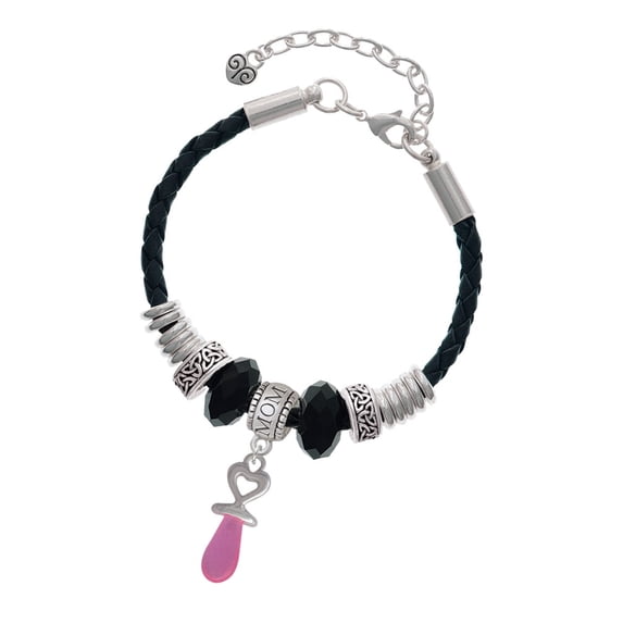 Delight Jewelry Silvertone 3-D Pink Baby Pacifier Mom Celtic Knot Leather Bead Bracelet, 7"+2" Extender