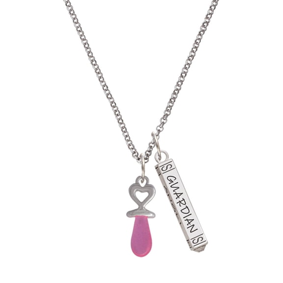 Delight Jewelry Silvertone 3-D Pink Baby Pacifier Silvertone Guardian Angel Bar Charm Necklace, 23"