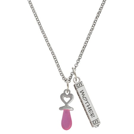 Delight Jewelry Silvertone 3-D Pink Baby Pacifier Silvertone Mother Daughter Bar Charm Necklace, 23"
