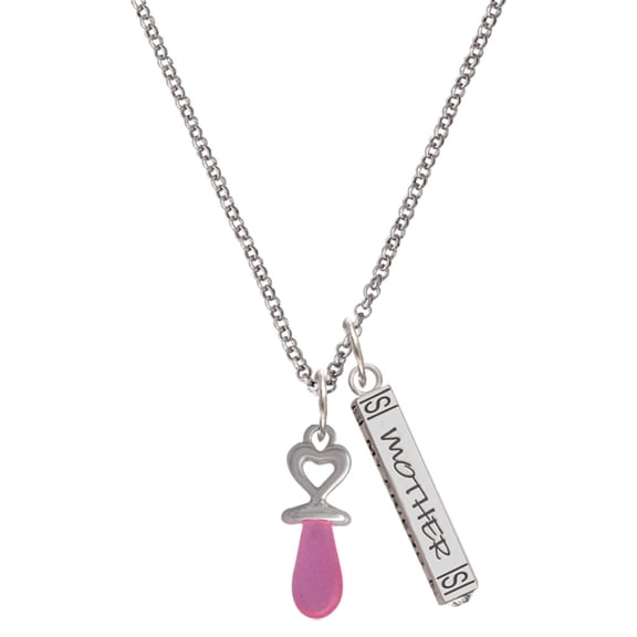 Delight Jewelry Silvertone 3-D Pink Baby Pacifier Silvertone Mother Daughter Bar Charm Necklace, 23"