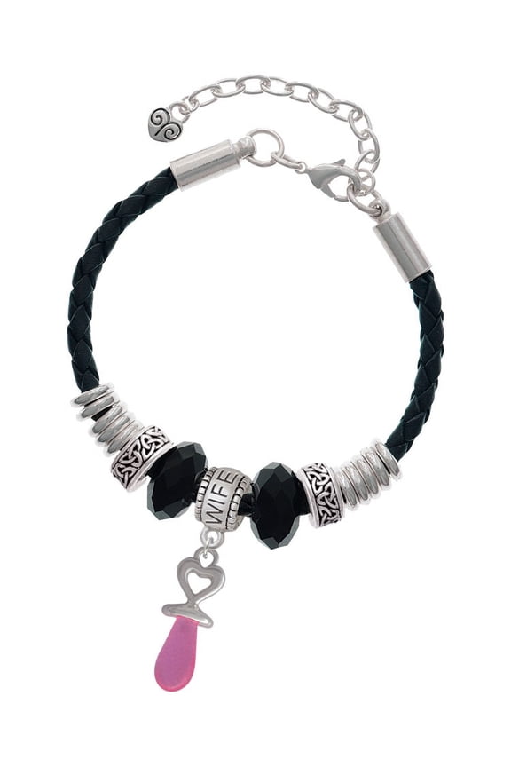 Silvertone 3-D Pink Baby Pacifier Wife Celtic Knot Leather Bead Bracelet, 7"+2" Extender