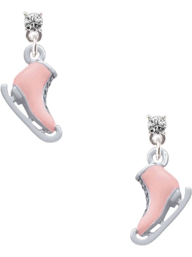 Delight Jewelry Silvertone 3-D Pink Ice Skate Clear Crystal Post Earrings