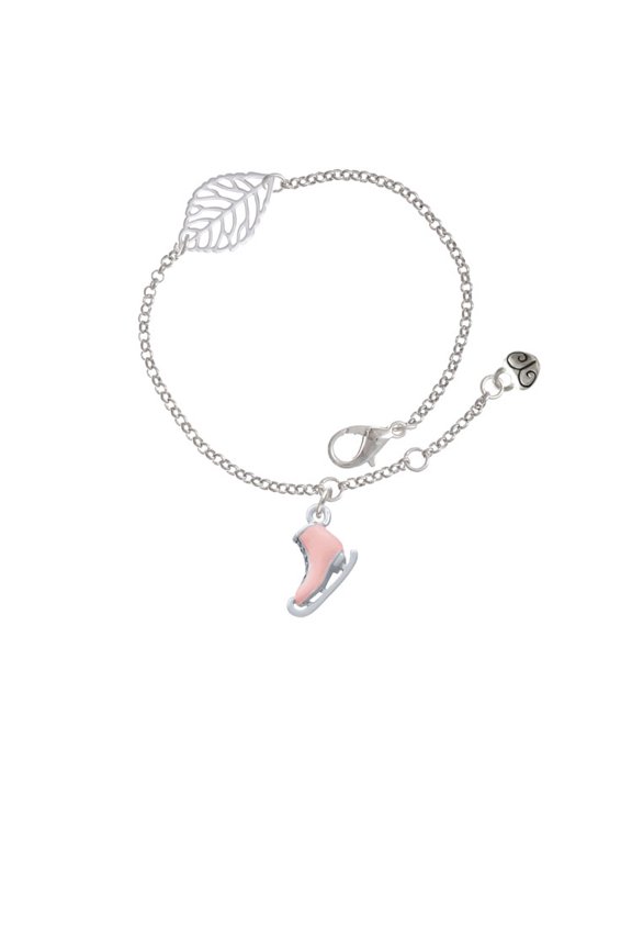 Silvertone 3-D Pink Ice Skate - Silvertone Leaf Delicate Bracelet, 6.25+1.75"