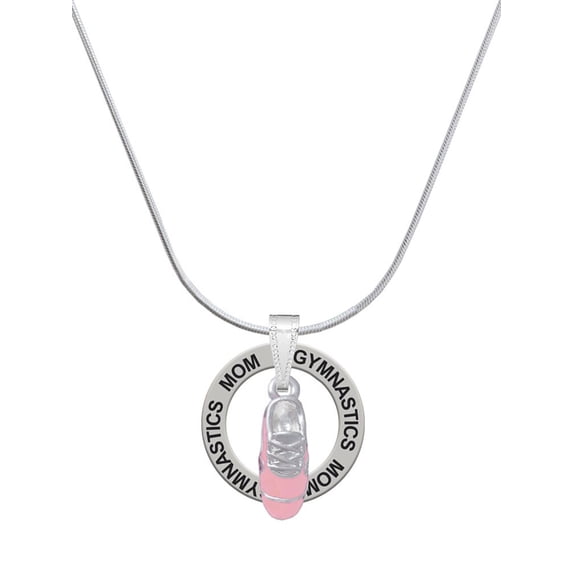 Delight Jewelry Silvertone 3-D Pink Running Shoe Gymnastics Mom Ring Charm Necklace, 18"