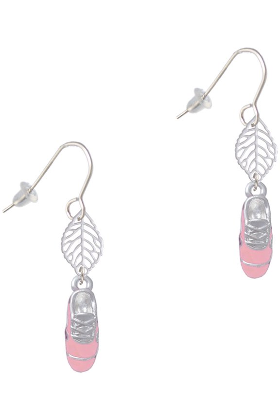 Silvertone 3-D Pink Running Shoe Silvertone Leaf French Earrings