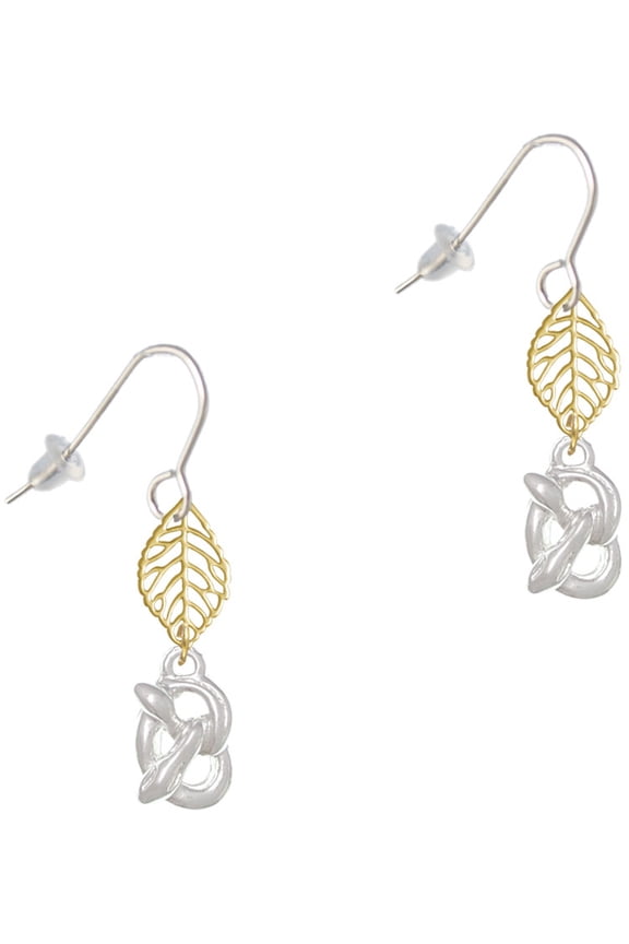 Silvertone 3-D Pretzel Goldtone Leaf French Earrings
