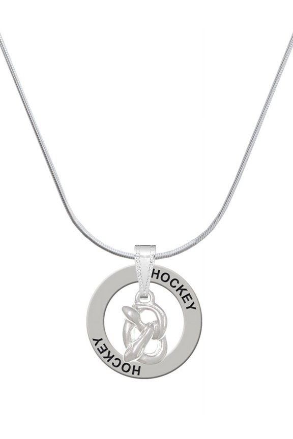 Silvertone 3-D Pretzel Hockey Ring Charm Necklace, 18"