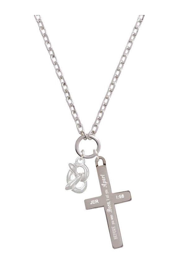 Silvertone 3-D Pretzel I Set You Apart Engraved Cross Zoey Necklace, 28"