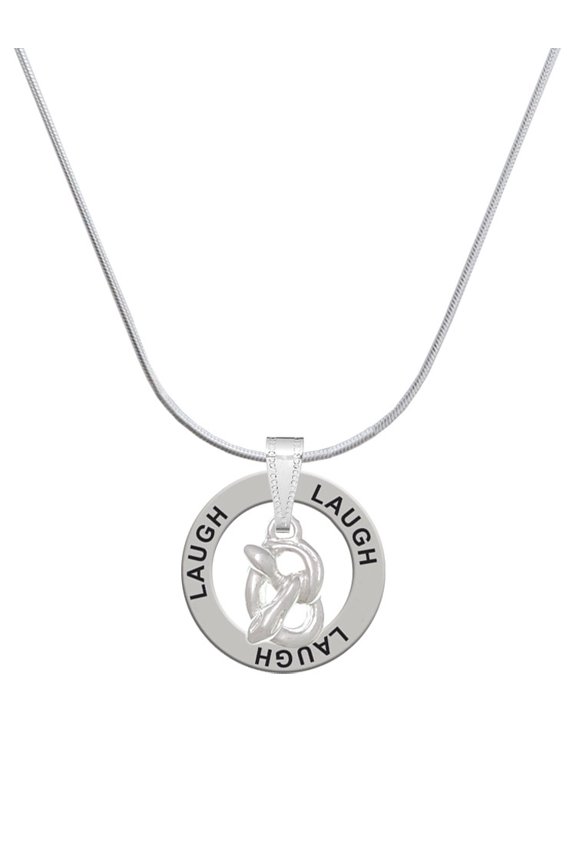 Silvertone 3-D Pretzel Laugh Ring Charm Necklace, 18"