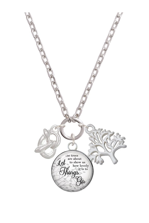 Silvertone 3-D Pretzel Let Things Go Fall Zoey Charm Necklace, 28"