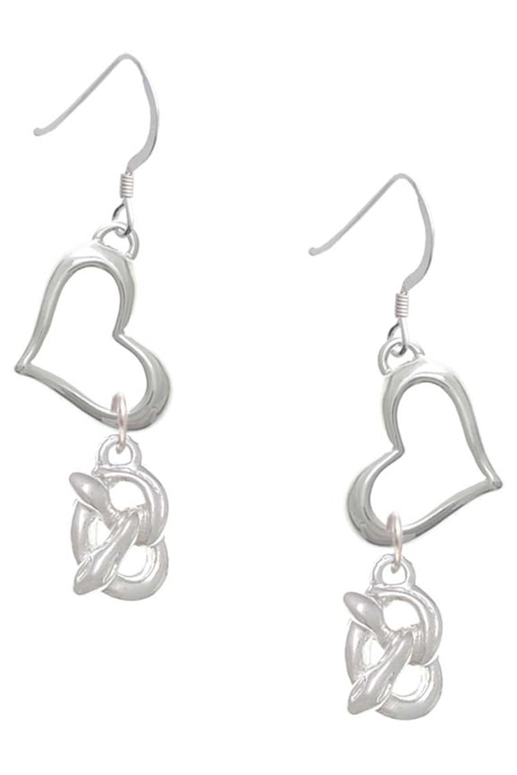 Silvertone 3-D Pretzel Open Heart French Earrings