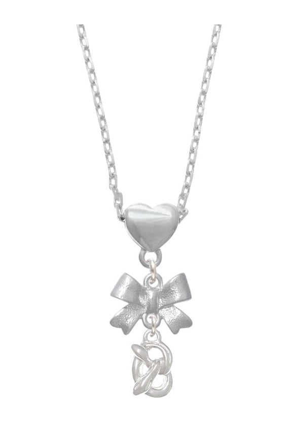 Silvertone 3-D Pretzel Silver tone Bow Heart Necklace
