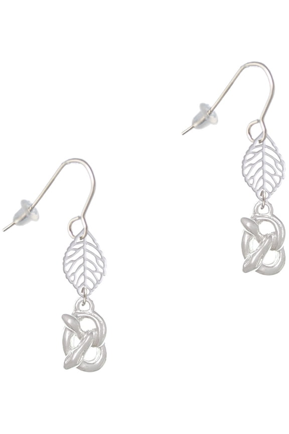 Silvertone 3-D Pretzel Silvertone Leaf French Earrings