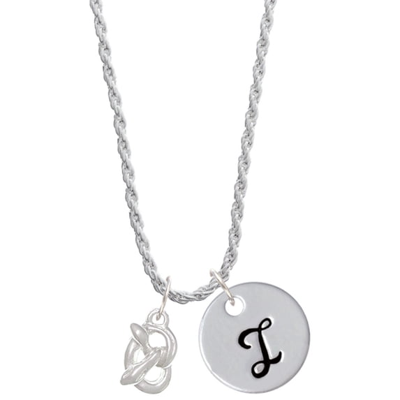 Delight Jewelry Silvertone 3-D Pretzel Silvertone Script Initial Disc - I - Charm Necklace, 20"+3"
