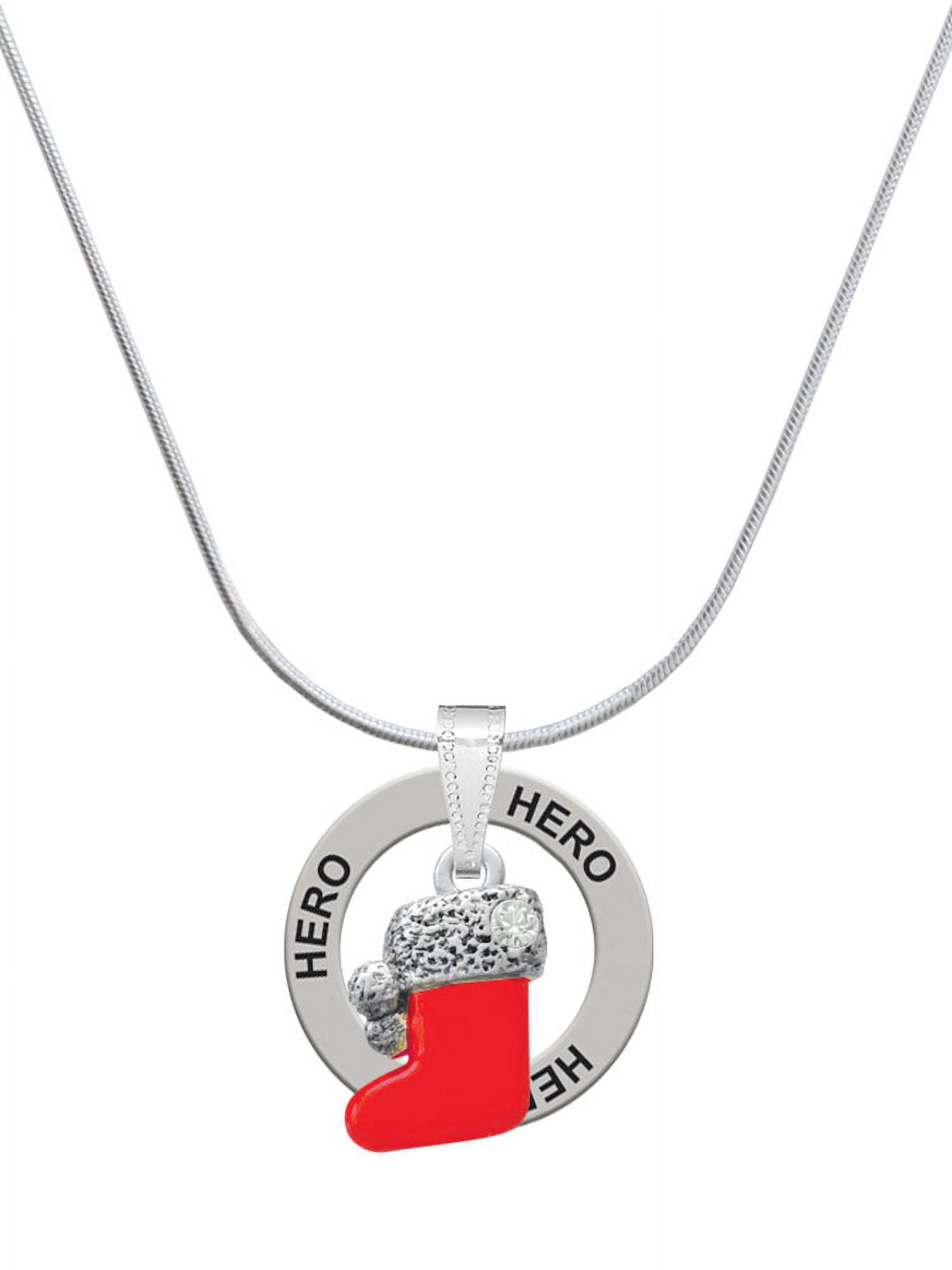 Delight Jewelry Silvertone 3-D Red Christmas Stocking Hero Ring Charm Necklace, 18"