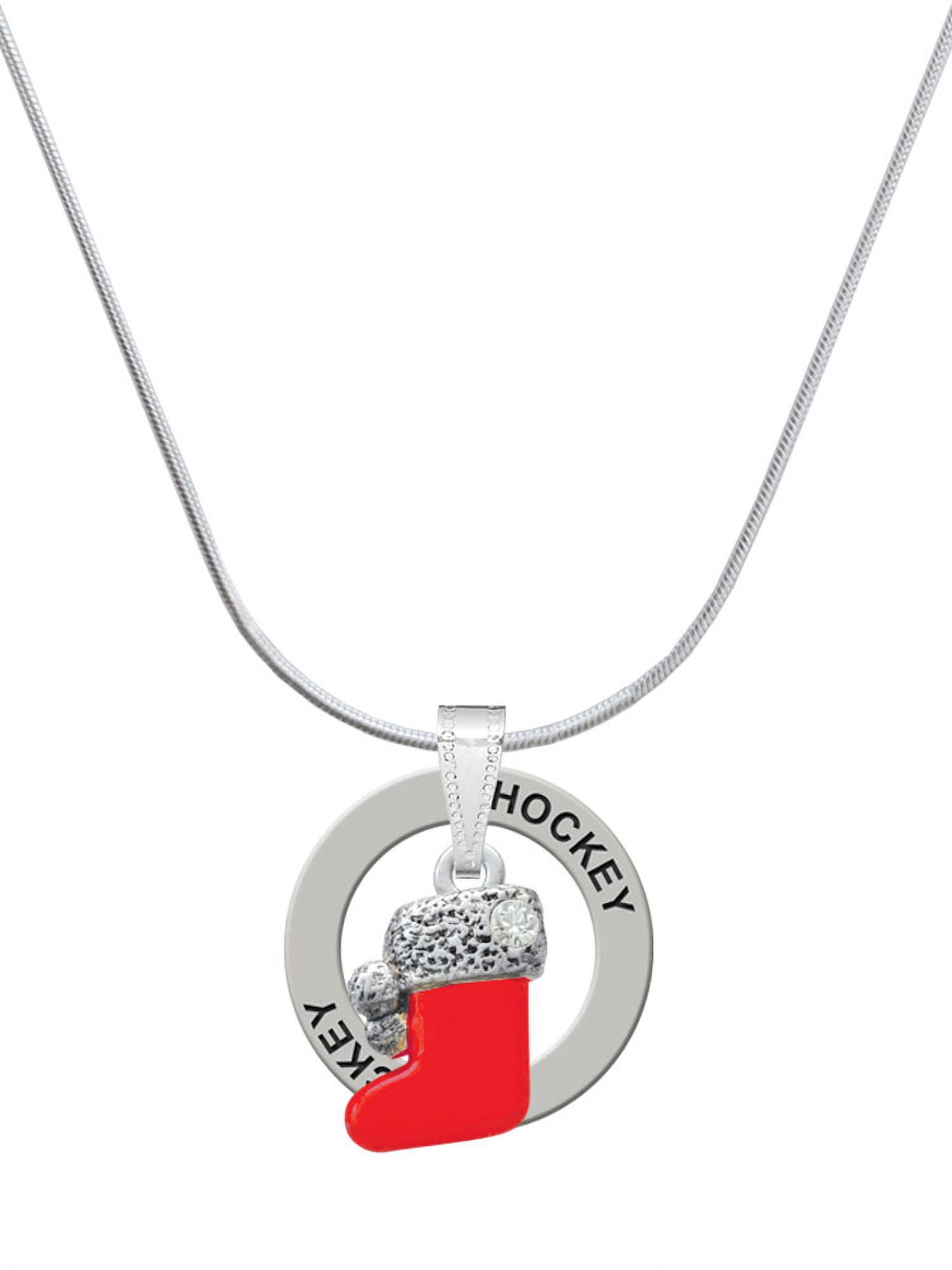 Delight Jewelry Silvertone 3-D Red Christmas Stocking Hockey Ring Charm Necklace, 18"