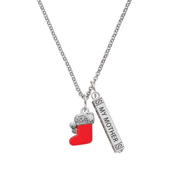 Delight Jewelry Silvertone 3-D Red Christmas Stocking Silvertone Always My Mother Bar Charm Necklace, 23"