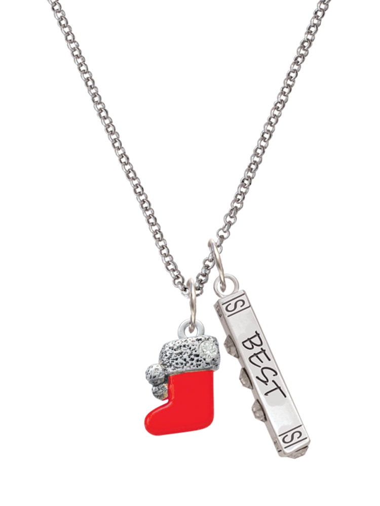 Delight Jewelry Silvertone 3-D Red Christmas Stocking Silvertone Best Friends Forever Bar Charm Necklace, 23"