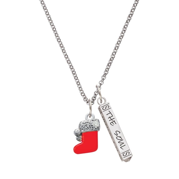 Delight Jewelry Silvertone 3-D Red Christmas Stocking Silvertone Hope Anchors the Soul Bar Charm Necklace, 23"