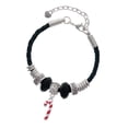 thumbnail image 1 of Delight Jewelry Silvertone 3-D Red Enamel Candy Cane Grandmother Celtic Knot Leather Bead Bracelet, 7"+2" Extender, 1 of 4