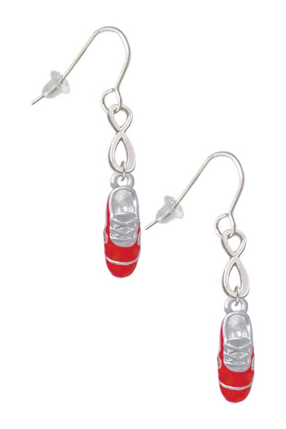Silvertone 3-D Red Running Shoe Silver tone Infinity French Earrings