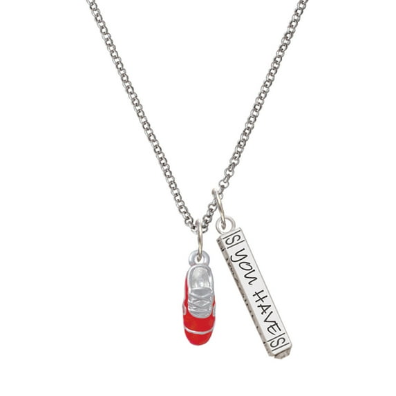 Delight Jewelry Silvertone 3-D Red Running Shoe Silvertone Live the Life You Have Imagined Bar Charm Necklace, 23"