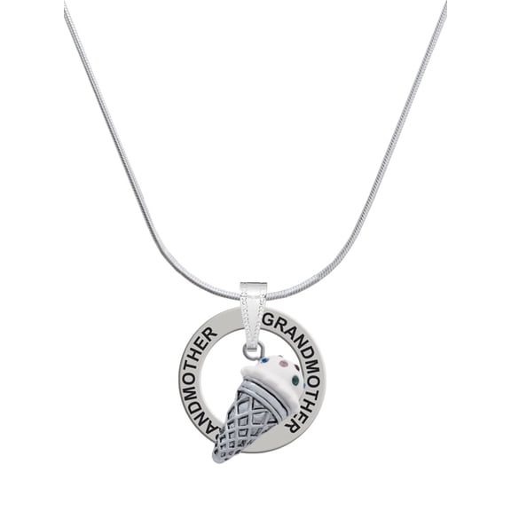 Delight Jewelry Silvertone 3-D Resin Vanilla Ice Cream Cone with Crystals Silvertone Grandmother Ring Charm Necklace, 18"