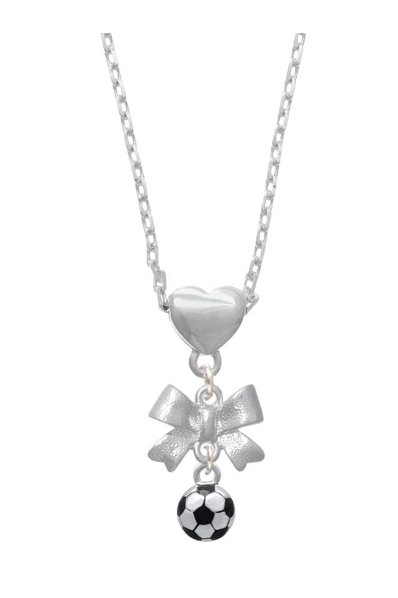 Silvertone 3-D Soccer ball Silver tone Bow Heart Necklace