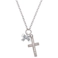 thumbnail image 1 of Delight Jewelry Silvertone 3-D Textured Bow Be Strong and Courageous Engraved Cross Zoey Necklace, 28", 1 of 4