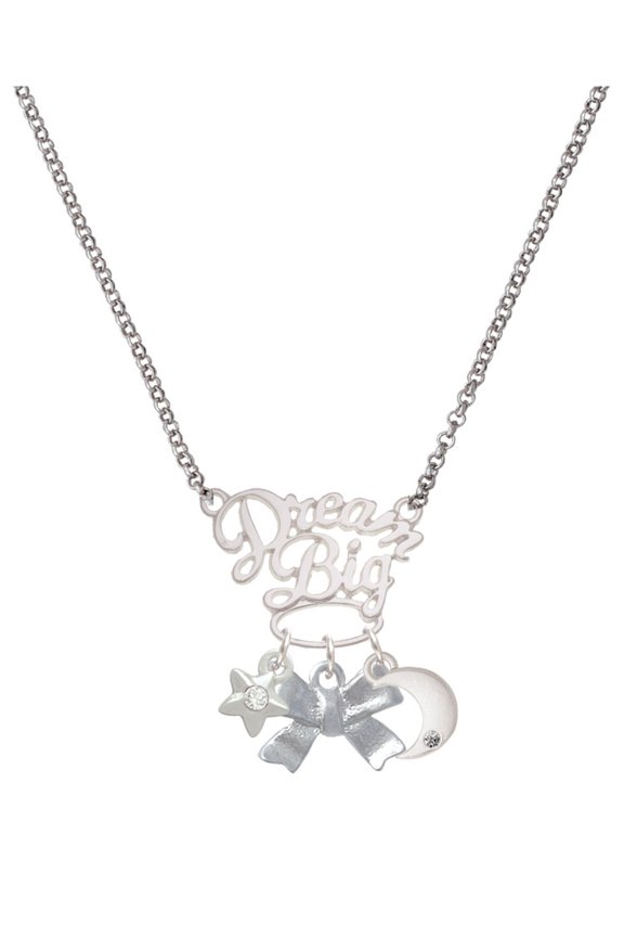 Silvertone 3-D Textured Bow Silvertone Dream Big Pendant Necklace, 25"