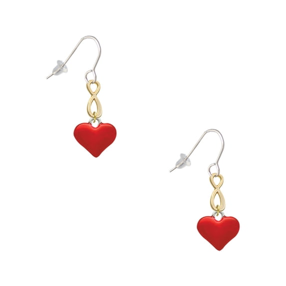 Delight Jewelry Silvertone 3-D Translucent Red Puff Heart Gold Tone Infinity French Earrings