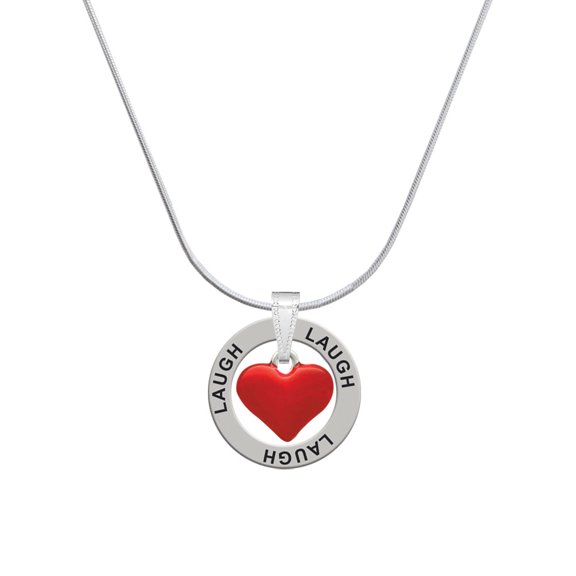 Delight Jewelry Silvertone 3-D Translucent Red Puff Heart Laugh Ring Charm Necklace, 18"