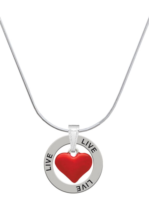 Silvertone 3-D Translucent Red Puff Heart Live Ring Charm Necklace, 18"