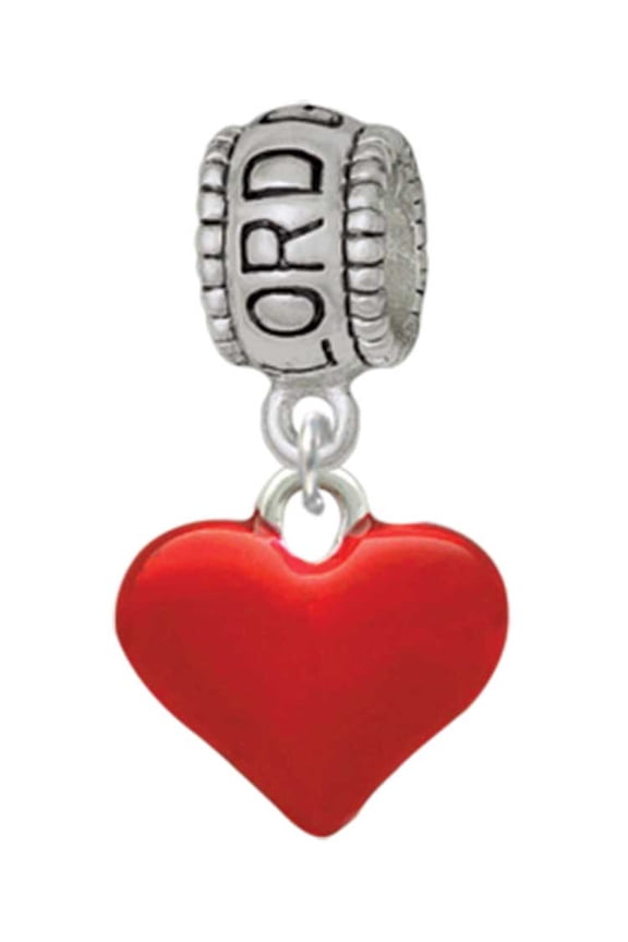 Silvertone 3-D Translucent Red Puff Heart Lord Guide Me Charm Bead