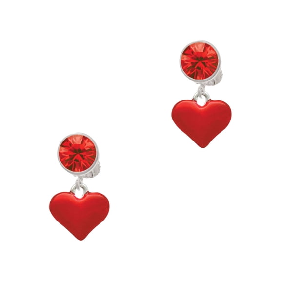 Delight Jewelry Silvertone 3-D Translucent Red Puff Heart Red Crystal Clip on Earrings