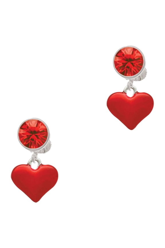 Silvertone 3-D Translucent Red Puff Heart Red Crystal Clip on Earrings
