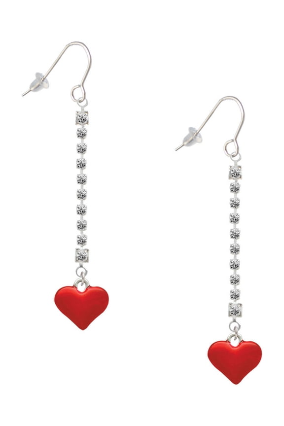 Silvertone 3-D Translucent Red Puff Heart - Silver-tone Long Sparkle Dangle French Earrings
