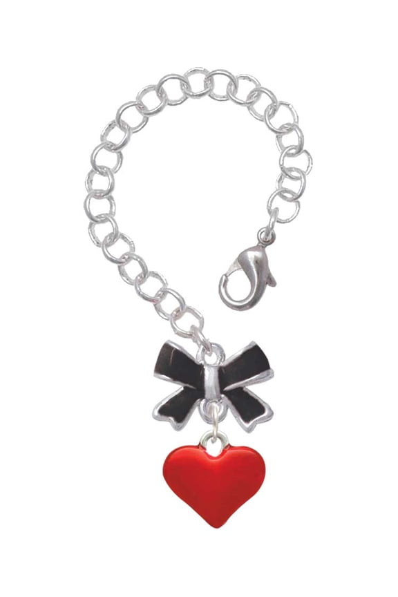 Silvertone 3-D Translucent Red Puff Heart - Silvertone Black Bow Charm Accessory for Tumblers and Thermal Cups