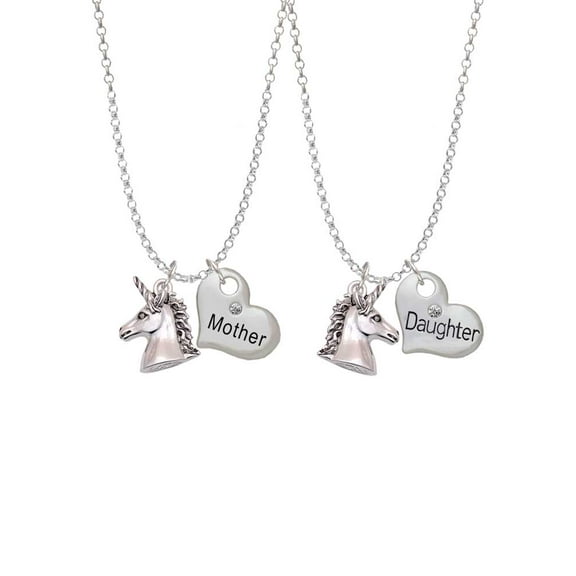 Delight Jewelry Silvertone 3-D Unicorn Head - Mother & Daughter Heart Necklaces (Set of 2), 19"+2"