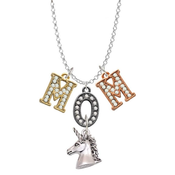 Delight Jewelry Silvertone 3-D Unicorn Head - Multi-Colored Crystal Mom Charm Necklace