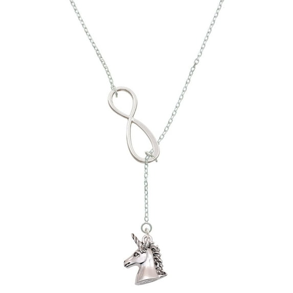 Delight Jewelry Silvertone 3-D Unicorn Head - Silver tone Elegant Infinity Lariat Necklace