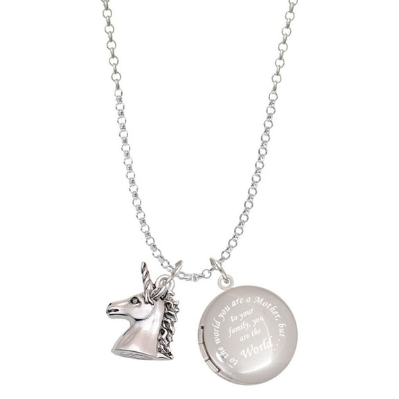 Delight Jewelry Silvertone 3-D Unicorn Head - To the World You are a Mother Locket Necklace