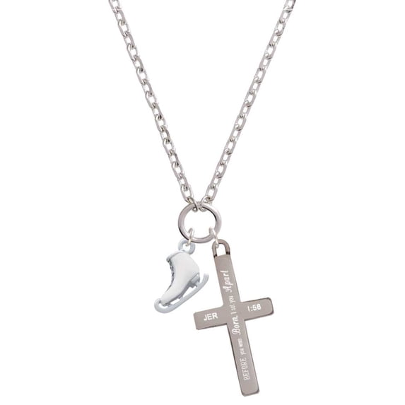 Delight Jewelry Silvertone 3-D White Ice Skate I Set You Apart Engraved Cross Zoey Necklace, 28"