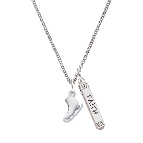 Delight Jewelry Silvertone 3-D White Ice Skate Silvertone Believe Faith Prayer Hope Bar Charm Necklace, 23"