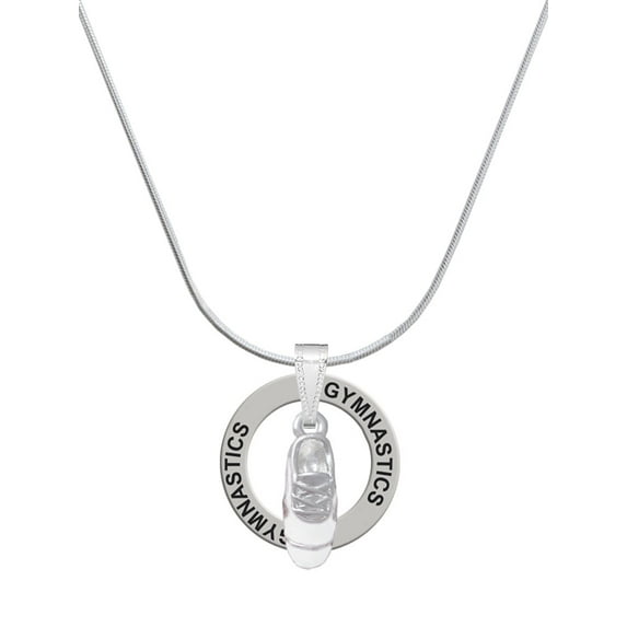 Delight Jewelry Silvertone 3-D White Running Shoe Gymnastics Ring Charm Necklace, 18"